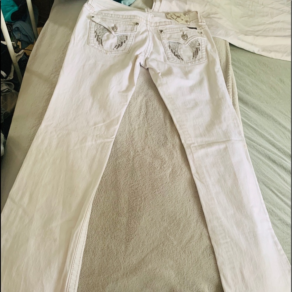 Miss Me woman’s white Boot ANGEL wing jeans-30/33